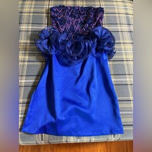 Cache Blue Sequin Ruffle Waist Dress Vintage Y2K